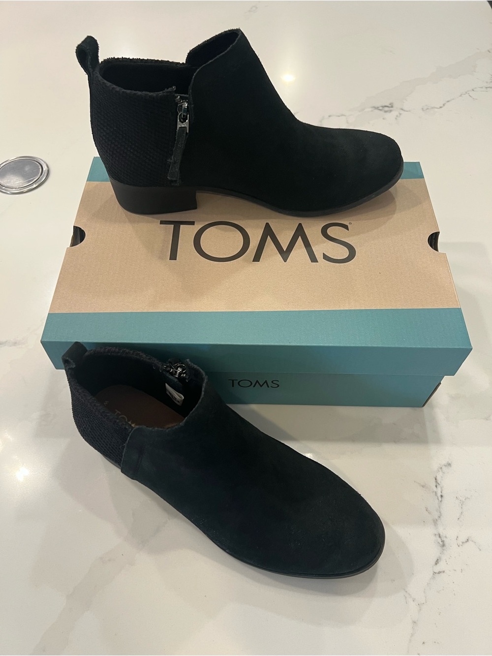 Toms Deia Black Suede Ankle Booties with Side Zip 7.5